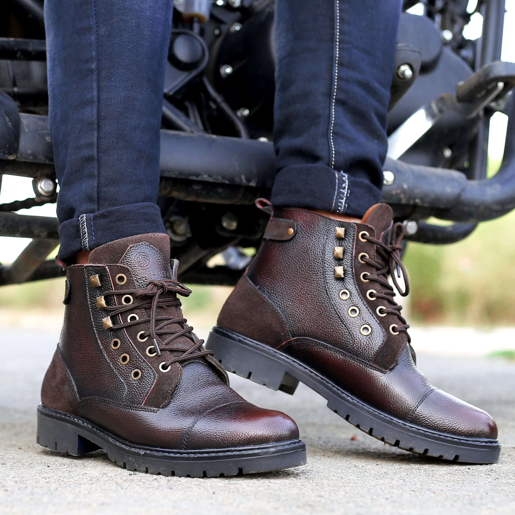 Bacca Bucci Men's DRAGON Splashproof Leather Classic Fashion Boots for Biking Trekking & Hiking | 6 Inches | Ankle Height