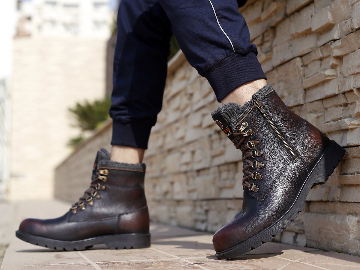 waterproof boots for men, mens snow boots, high top boots, genuine leather boots