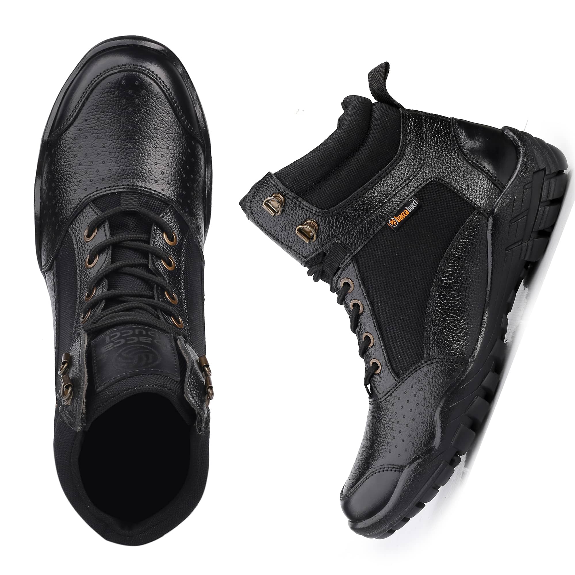 Bacca Bucci Men's LHOTSE Splash-Proof Full-Grain Leather Biker Boots for Trekking, Backpacking & Hiking